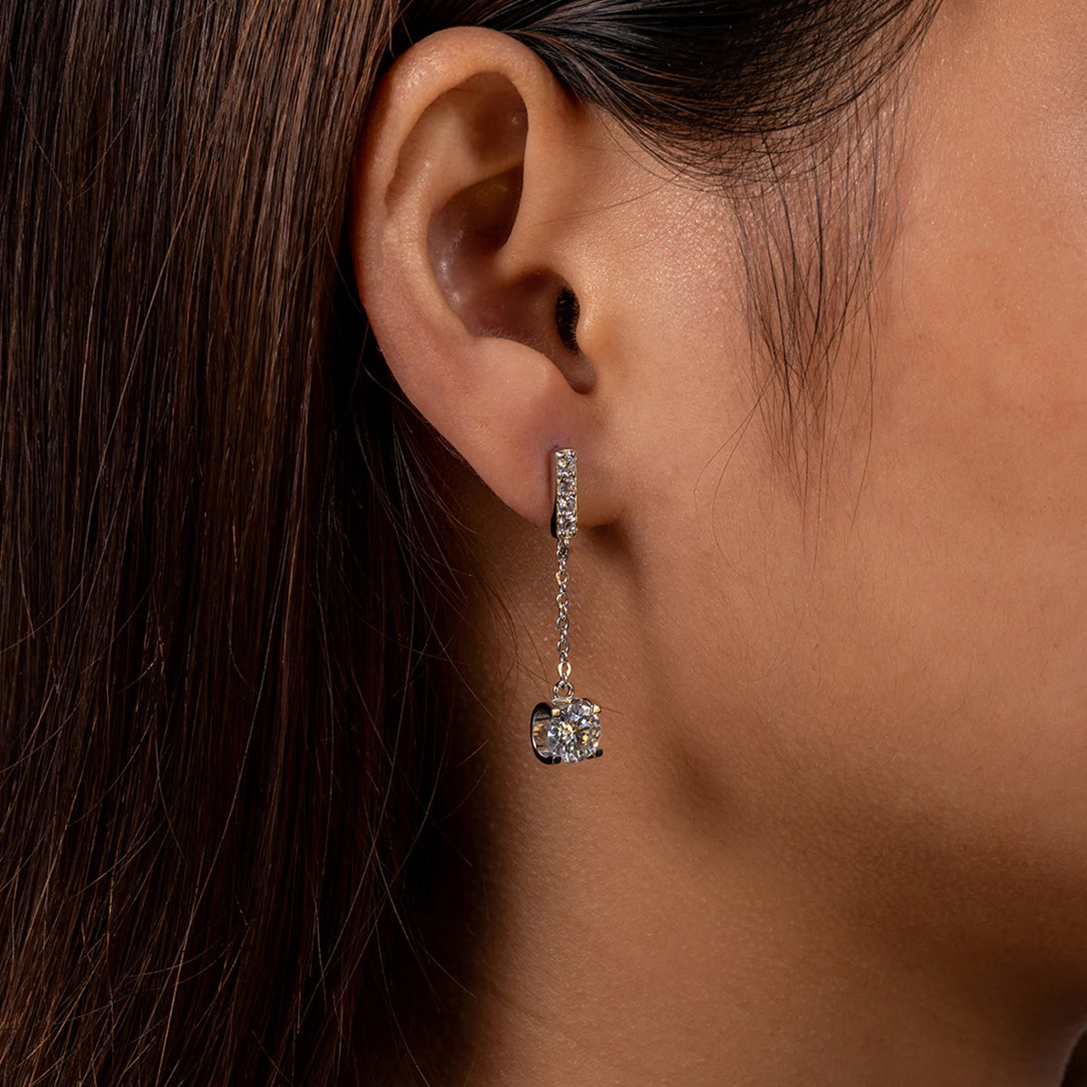 Earrings on a model's ears