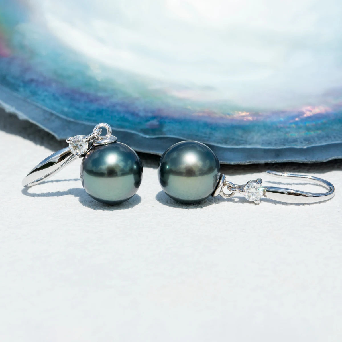 Elegant black pearls showcased on a display stand