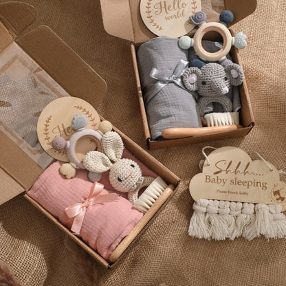 Premium Baby Bath Set: Kid Towel, Soft Cotton Blanket, Bath Toy, Silicone Teether Rattle - Baby Milestone Photography Supplies - Perfect Baby Birth Gift - AGTC