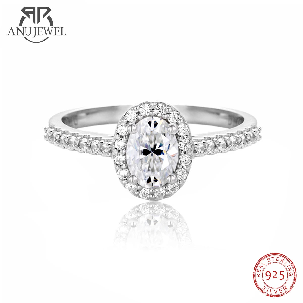 AnuJewel 1ct Oval Moissanite Halo Ring