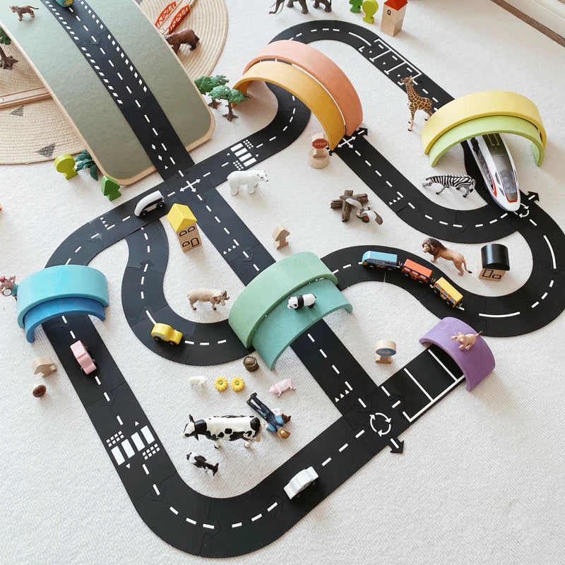 Build and Play: Kids DIY Traffic Roadway Track Puzzle - Educational PVC Set for Road Building, Removable Cars, and Hours of Motorway Fun. Perfect Gift for Boys! - AGTC