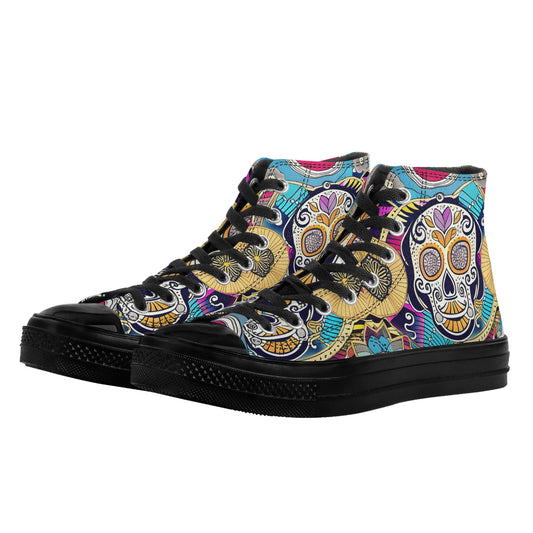 Skulls | Mens Classic Black High Top Canvas Shoes | Stylish, Comfortable, and Durable - AGTC