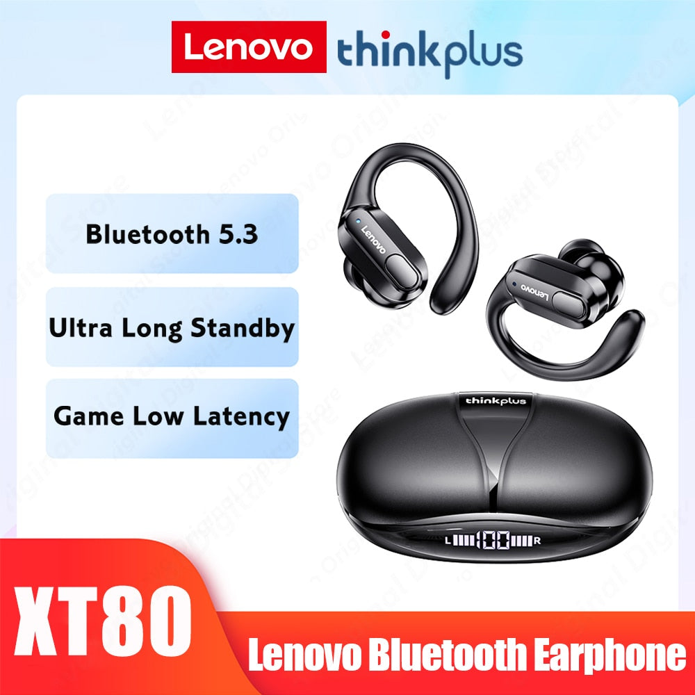 Lenovo XT80 Bluetooth 5.3 Earphones True Wireless Headphones with Mic Button Control Noise Reduction Earhooks Waterproof Headset - AGTC